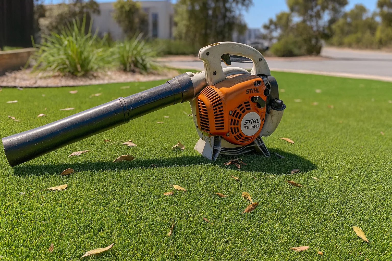 Blowing and removing loose debris from turf
