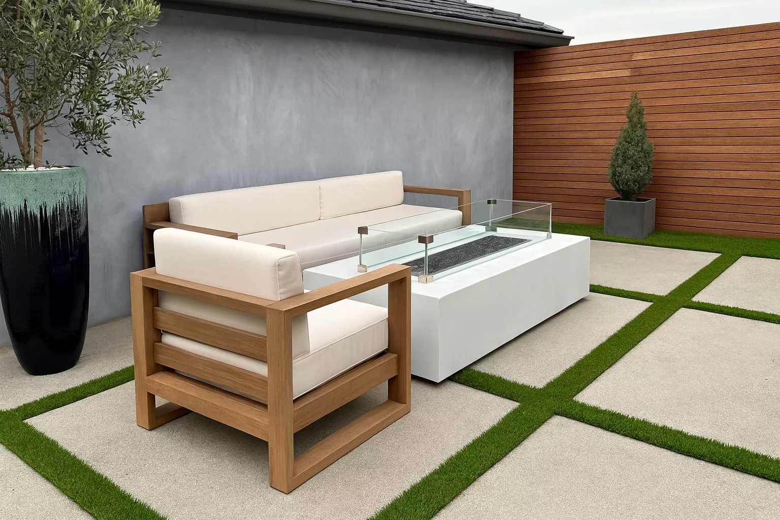 Paver grid with turf inlays