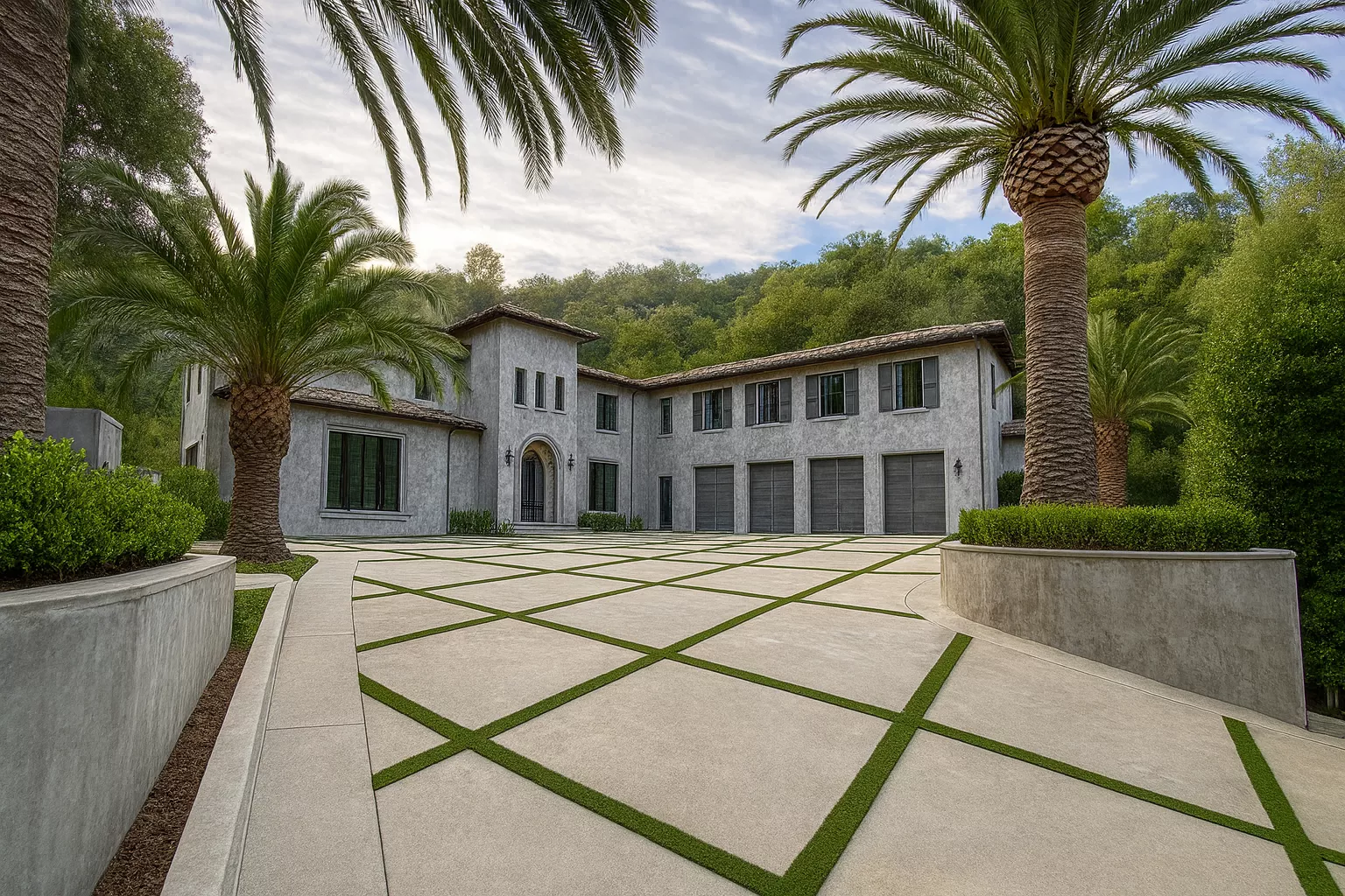 Turf between pavers geometric grid